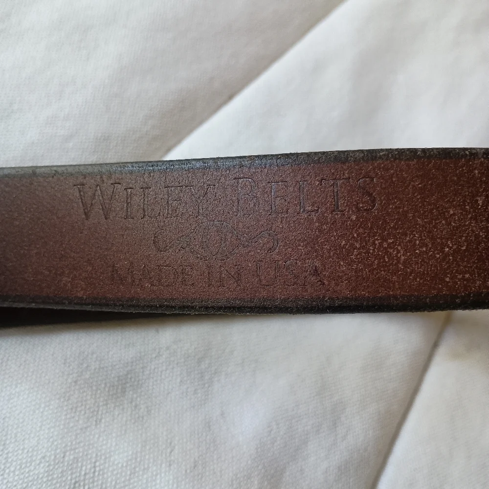 Vintage Wiley Belts Men's Brass Buckle Brown Leather Belt Made In USA_40